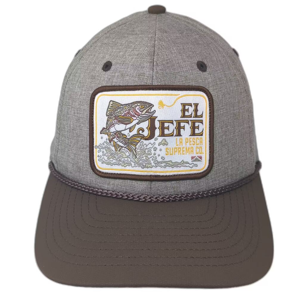Paramount Snapback Hat Gray Brown Fish Patch OS Rope Trim Adjustable Fishing